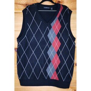 Chereskin Mens Size XXL Sweater Vest Dusty Red Gray Black Argyle 100% Acrylic